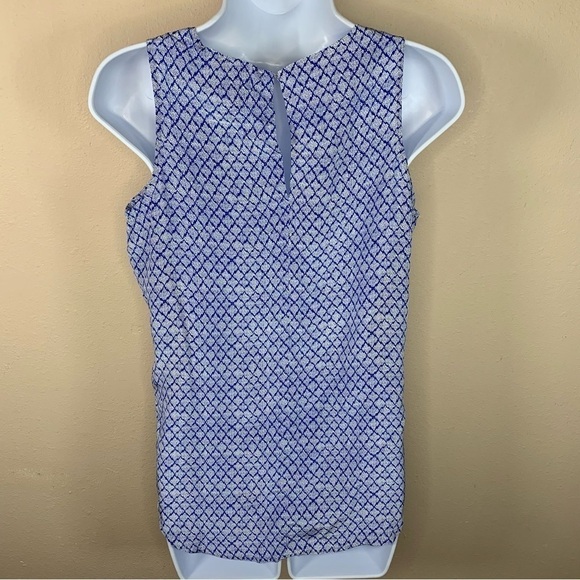 Small NEW Silk Cynthia Rowley Blue White Sleeveless Blouse Lightweight Boho - Picture 9 of 11